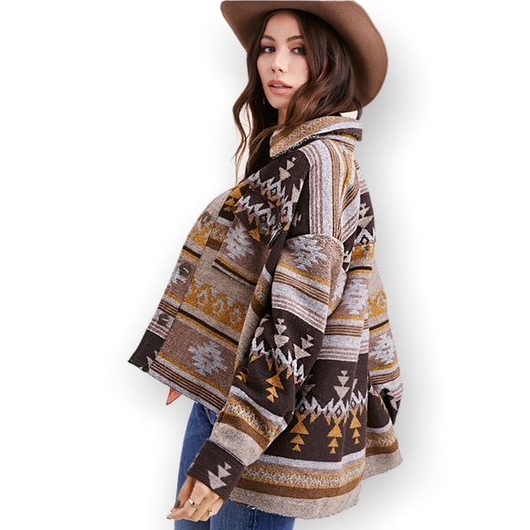 Boho Western Womens Jacket Small Medium Large Oversized Shacket Southwestern - Picture 1 of 12
